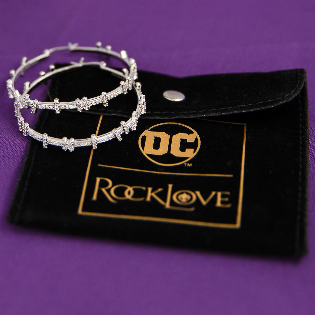 DC X RockLove Batman Returns CATWOMAN Crystal Stitches Pave Hoop Earrings